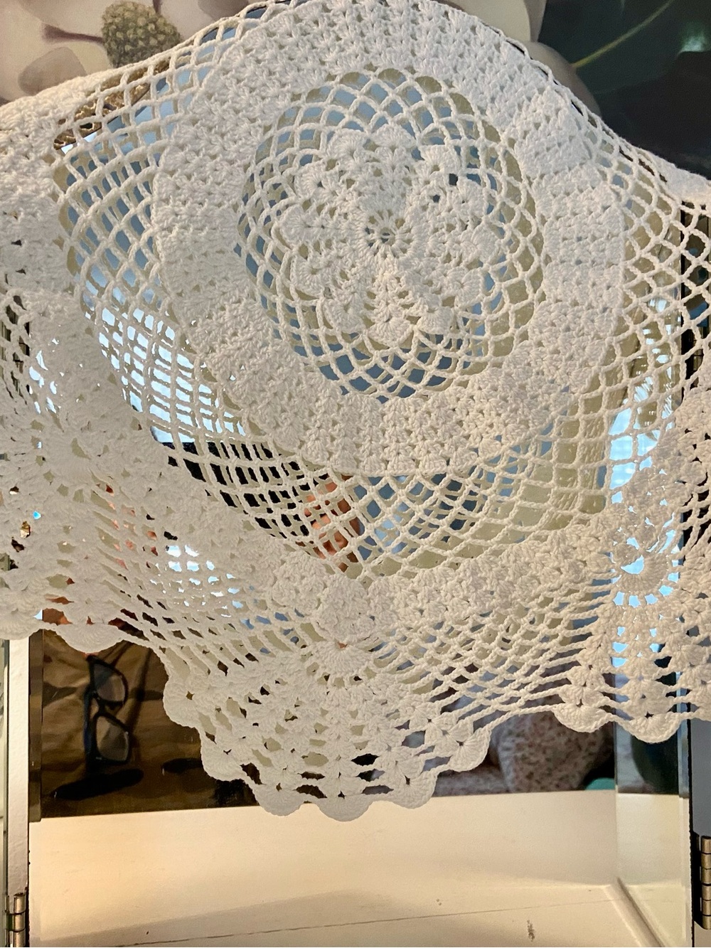 Large Vintage Hand Crocheted White Doily